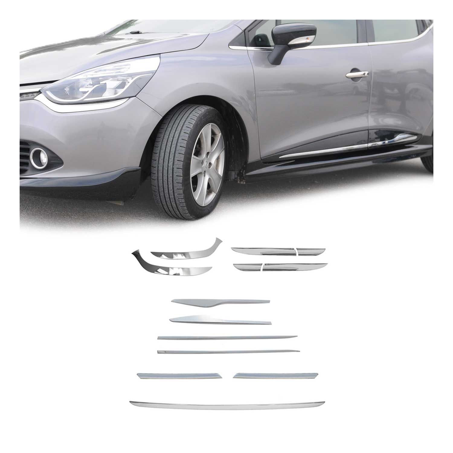 Seiten Grill Leuchte Blenden Heck Front für Renault Clio 2012-2019 Chrom Satz