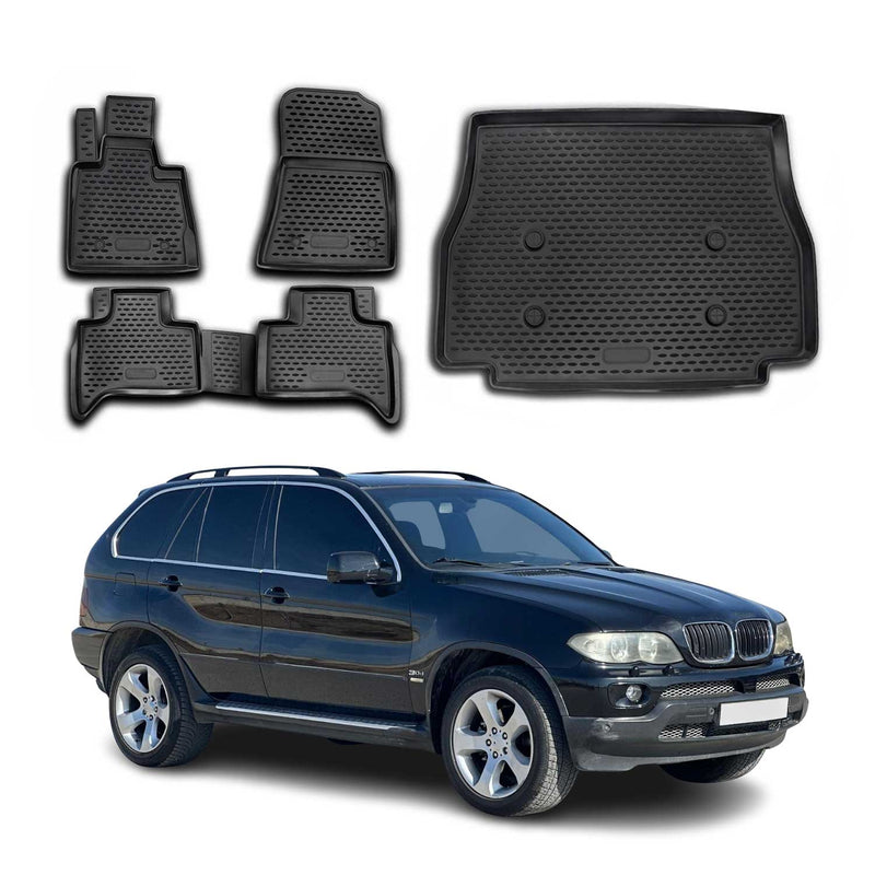 Fußmatten & Kofferraumwanne Set für BMW X5 E53 1999-2006 Gummi TPE Schwarz 5x