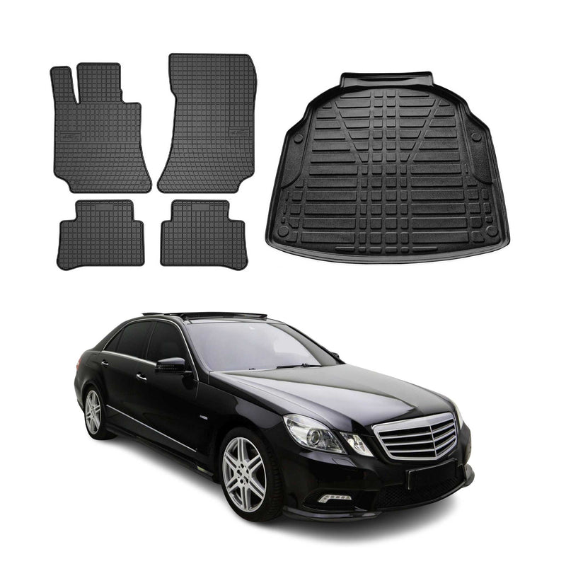Fußmatten & Kofferraumwanne Set für Mercedes E Klasse W212 2009-2016 Gummi 5x