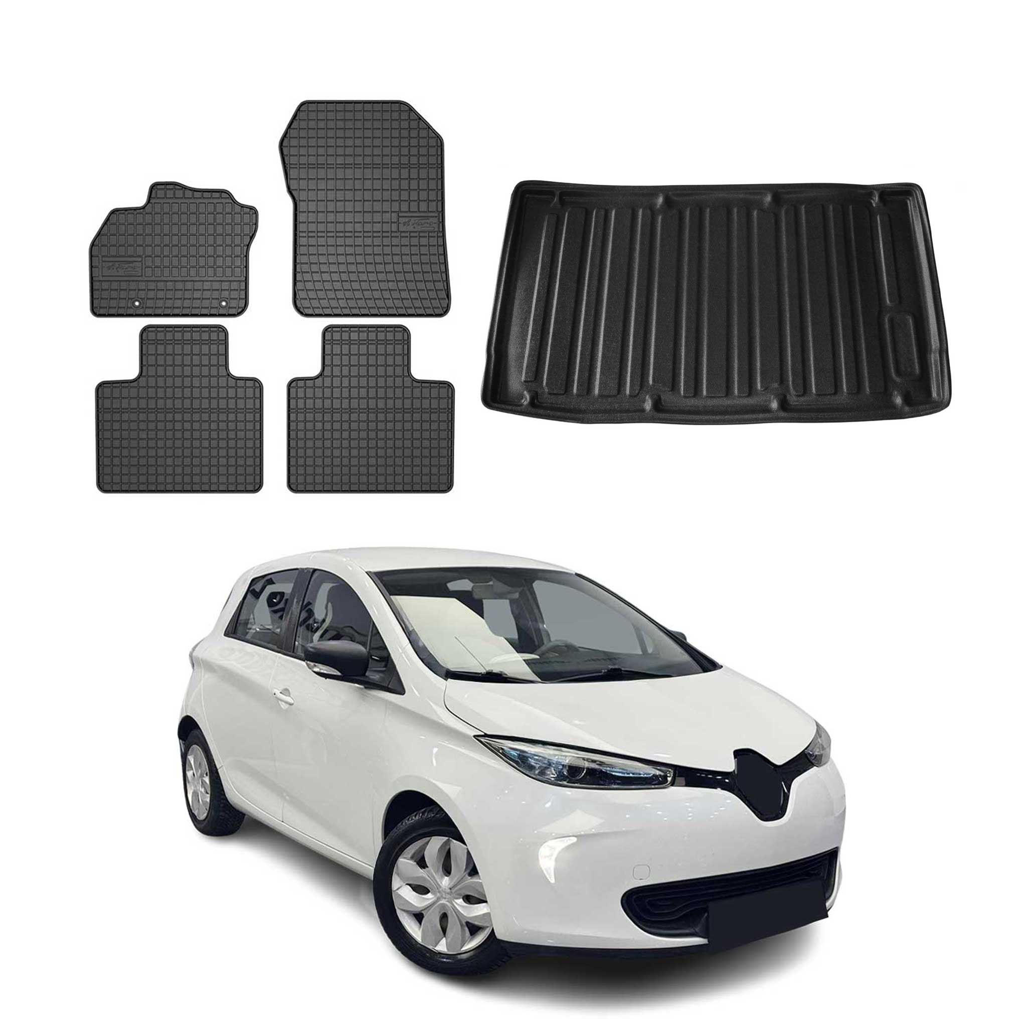 Fußmatten & Kofferraumwanne Set für Renault Zoe 2012-2024 Gummi TPE Schwarz 5x