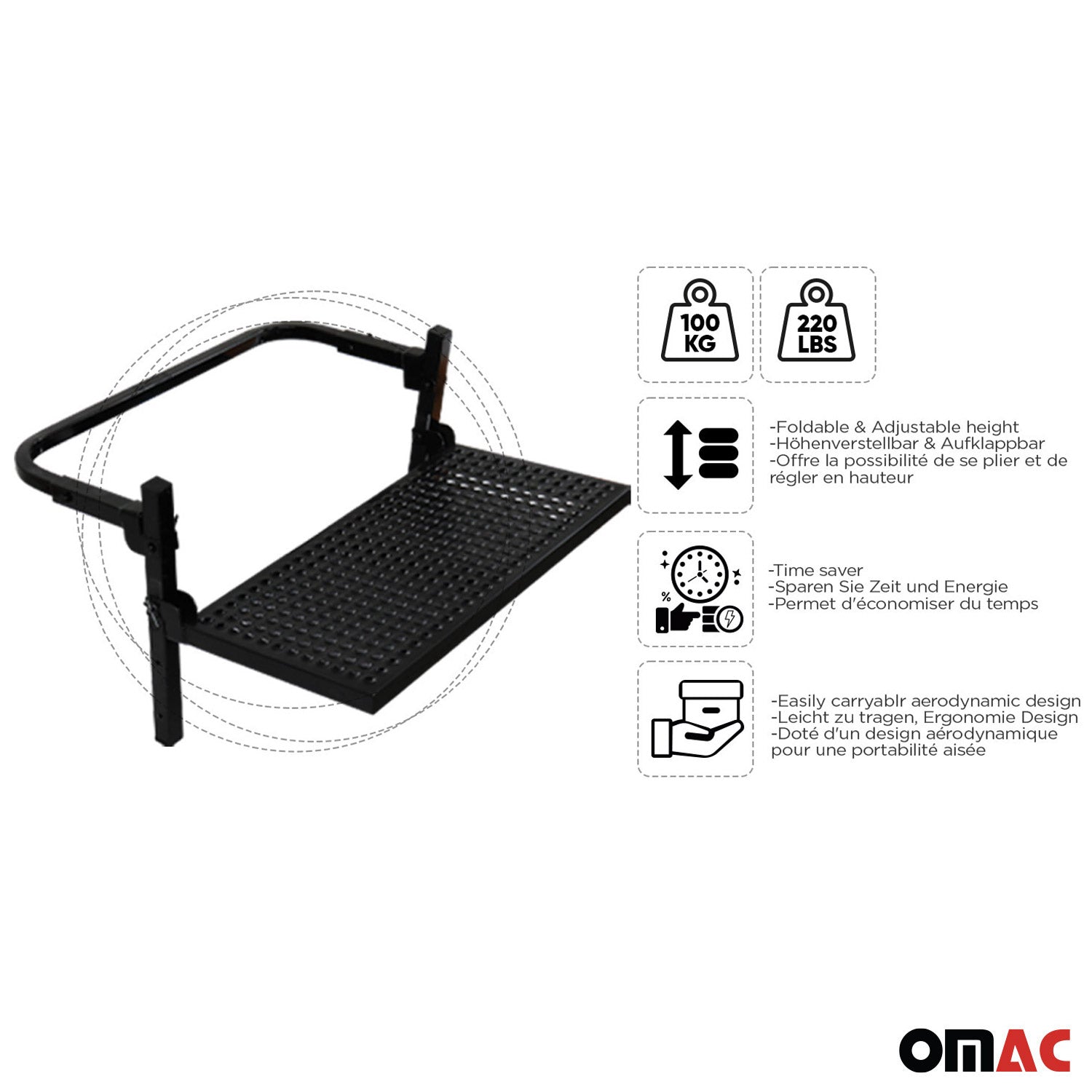 Radtritt Trittstufe Rad Stufe für VW Golf 2019-2026 Klappbar Faltbar 55cm Stahl