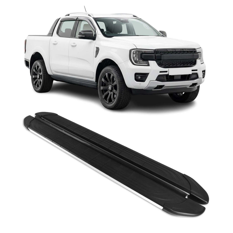 Seitenschweller Trittbretter für Ford Ranger Double Cab 2022-2024 Silber Alu 2x