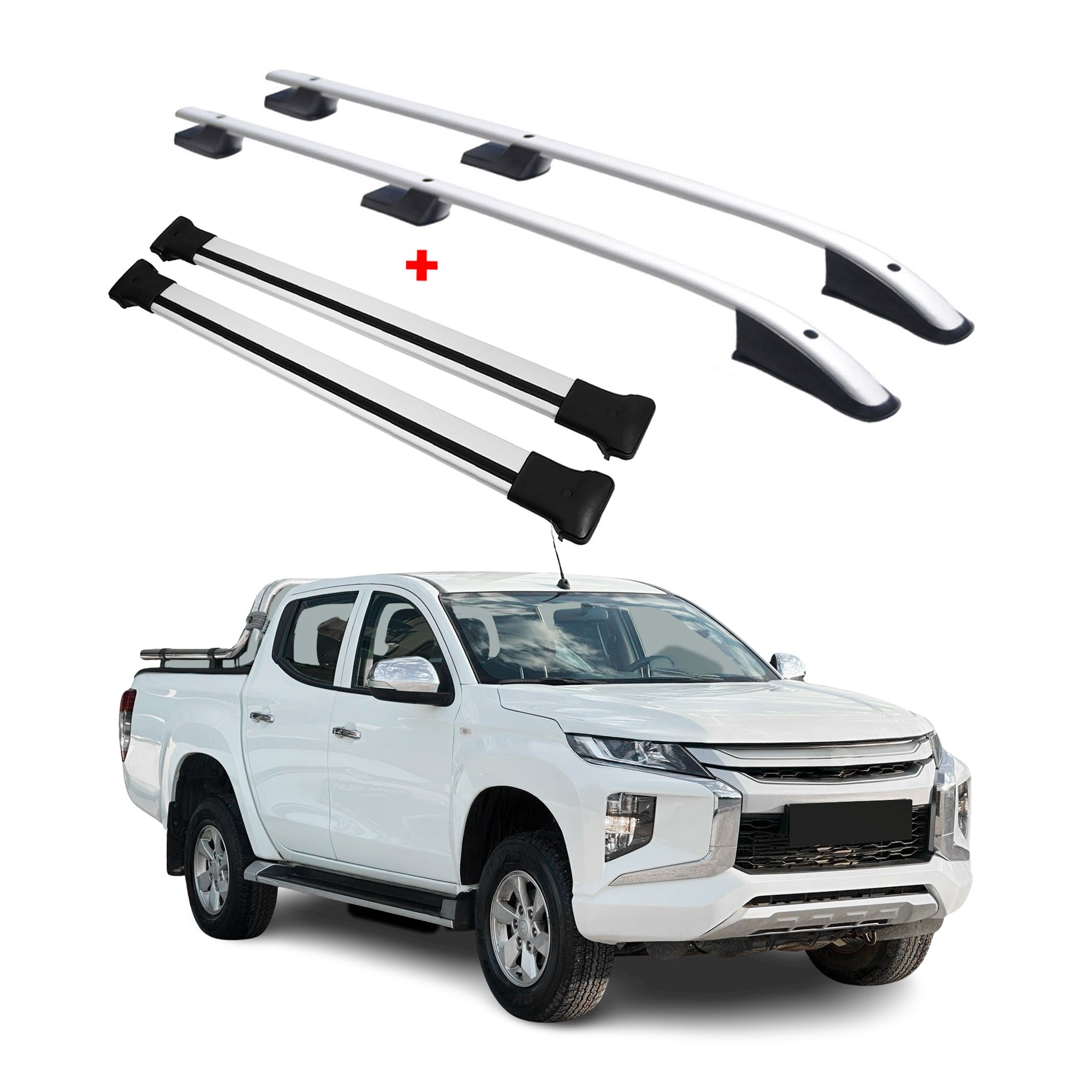 Dachreling + Dachträger für Mitsubishi L200 Sport 2015-2026 Aluminium Silber 4x