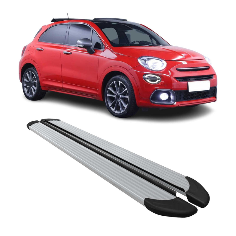 Seitenschweller Trittbretter Schweller für Fiat 500X 2014-2025 Aluminium Silber