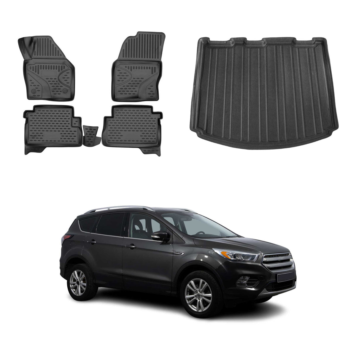OMAC Fußmatten & Kofferraumwanne Set für Ford Kuga II 2012-2019 RHD
