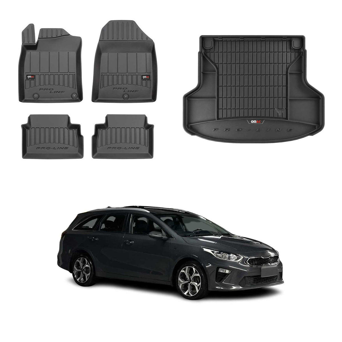 Fußmatten & Kofferraumwanne Set für Kia Ceed Sportswagon 2019-26 ohne Subwoofer
