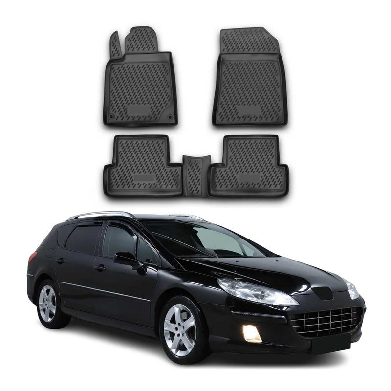 OMAC Gummimatten Fußmatten für Peugeot 407 Limo Kombi 2004-2011 TPE Schwarz 4x