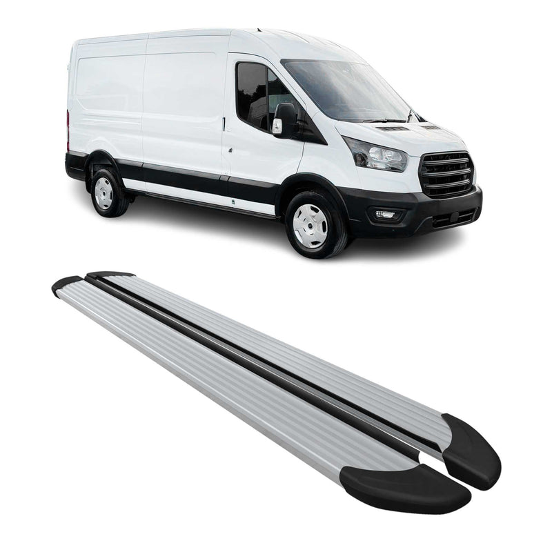 Trittbretter Seitenschweller für Ford Transit 2014-2025 L3 Aluminium Silber 2x