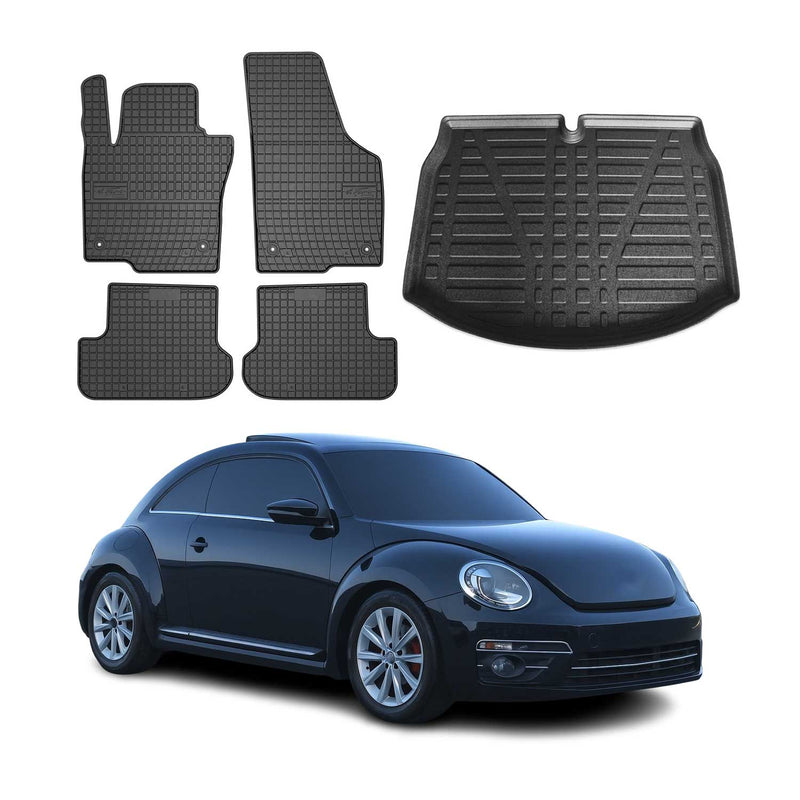 Fußmatten & Kofferraumwanne Set für VW Beetle 2011-2019 Gummi TPE Schwarz 5x