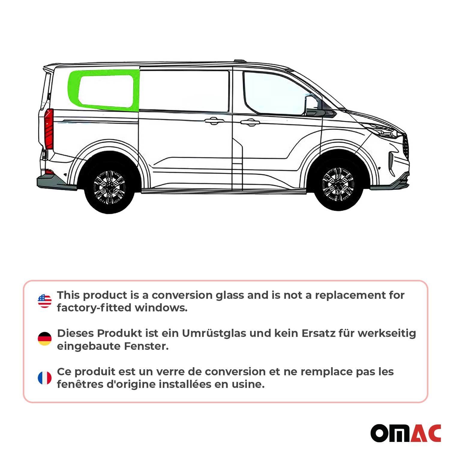 Seitenfenster Sicherheitsglas für Ford Transit Custom ab 2023 Hinten Rechts L1