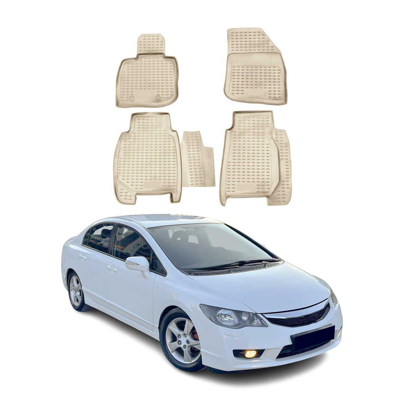 OMAC Gummimatten Fußmatten für Honda Civic 2005-2011 5tür TPE Automatte Beige 4x