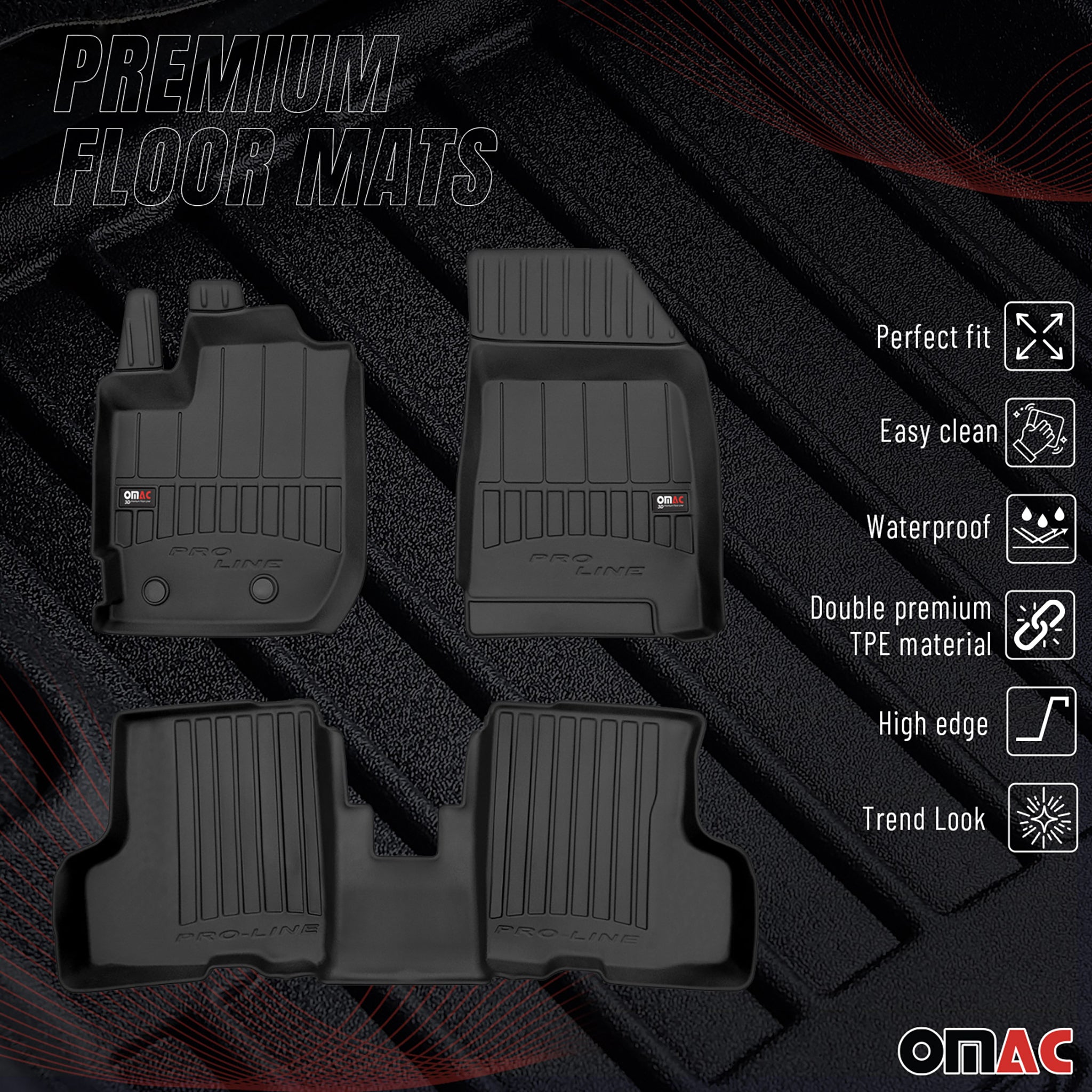 Fußmatten Gummimatten für Dacia Duster II 2021-2024 OMAC Premium Schwarz TPE 3x