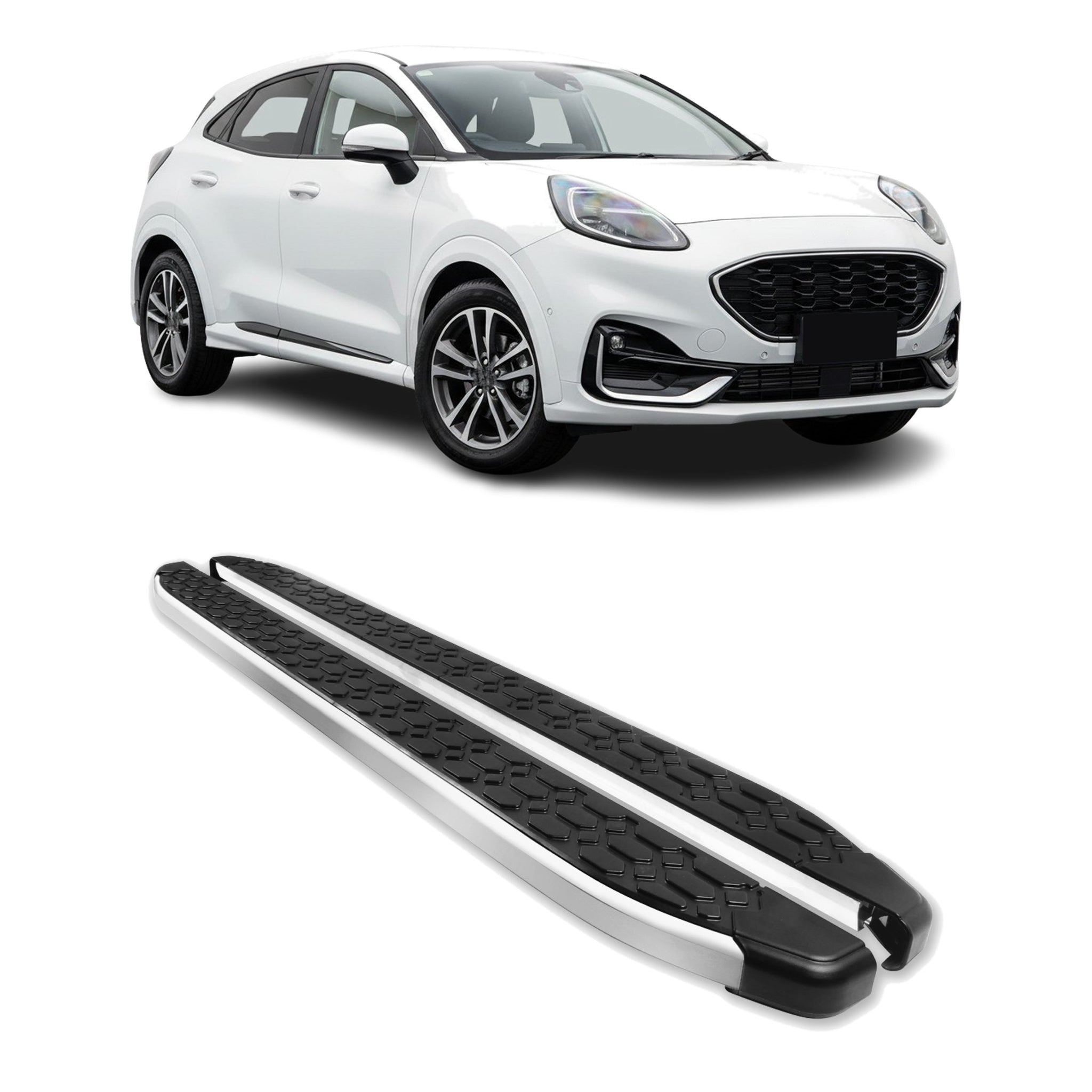Alu Trittbretter für Ford Puma / Puma Gen-E 2019-2026 Schwarz Silber 2tlg