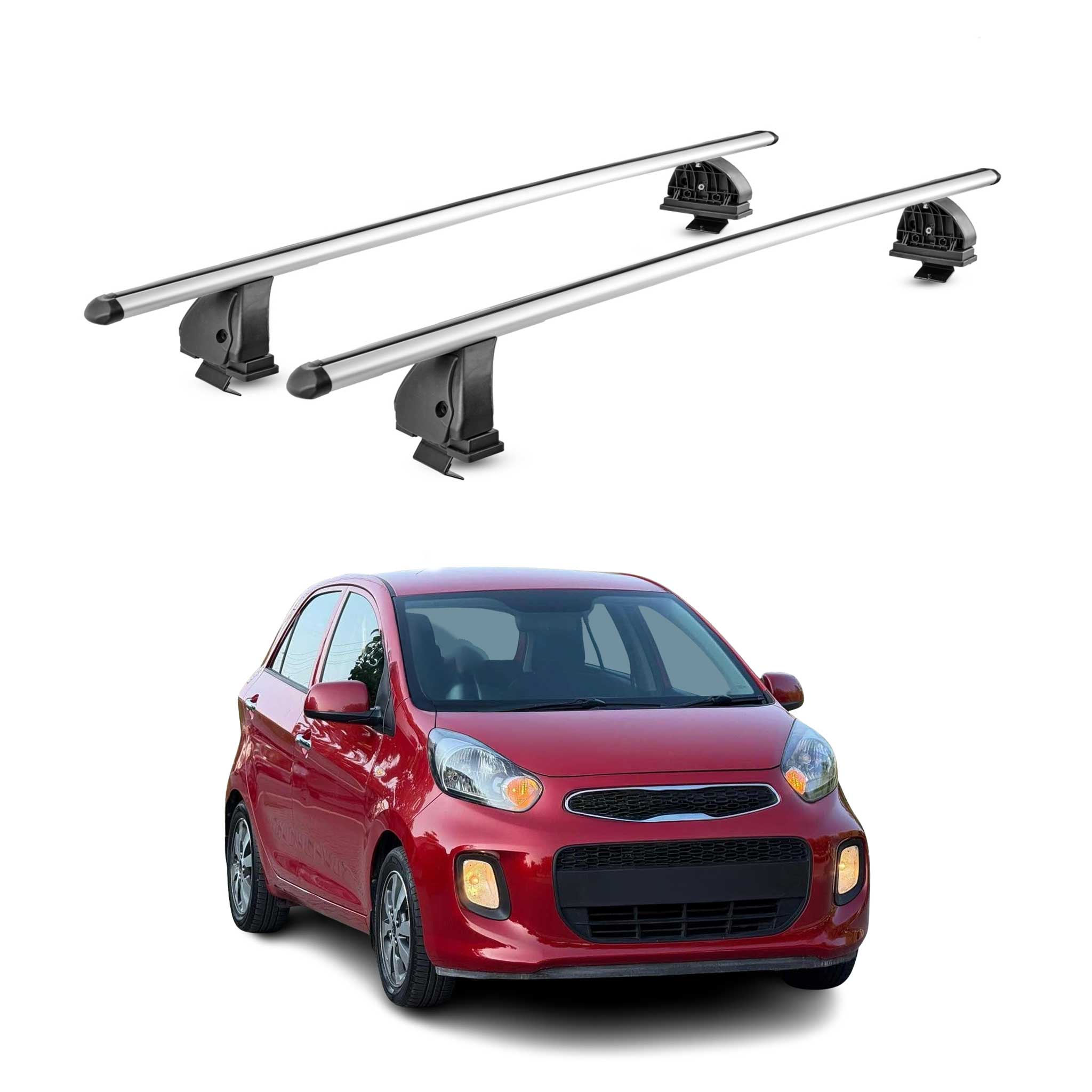 Alu Dachträger für Kia Picanto II 2011-2017 TÜV T-Nut Abschließbar 2tlg Silber