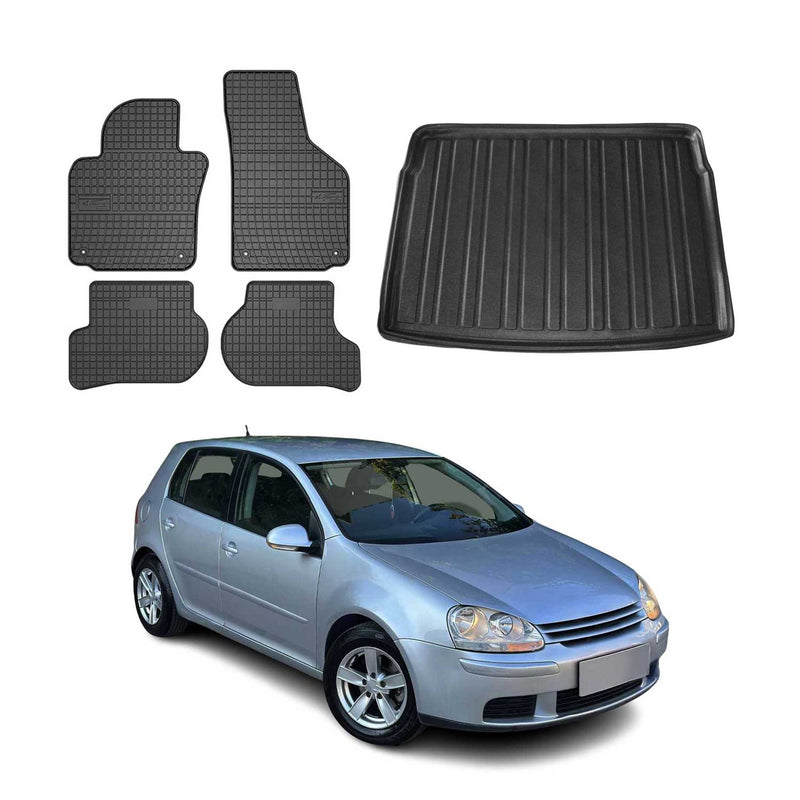 Fußmatten & Kofferraumwanne Set für VW Golf Schrägheck 2003-2009 Gummi 5x