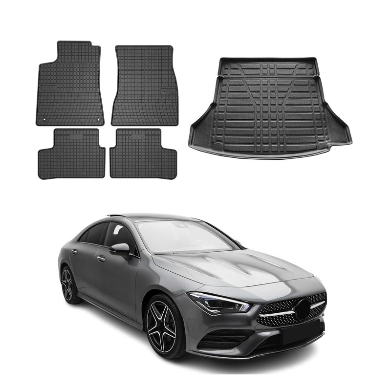 Fußmatten & Kofferraumwanne Set für Mercedes CLA C118 2019-2025 Gummi Schwarz 5x