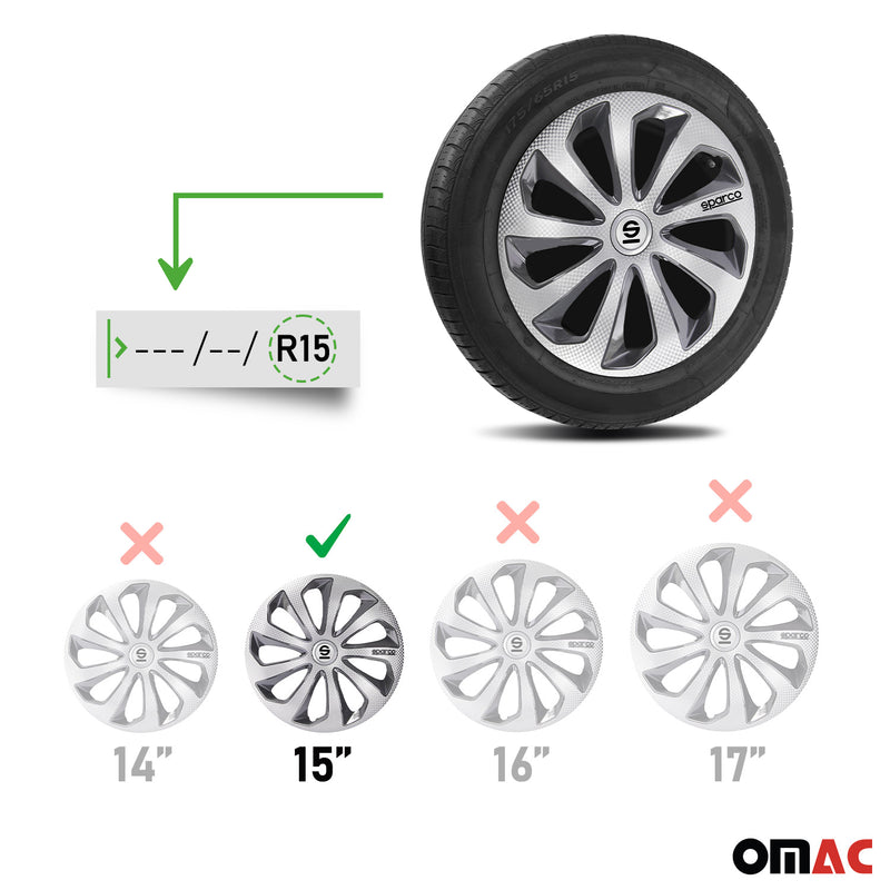 Sparco Radkappen 15 Zoll Sicilia Silber Carbon Grau 4tlg