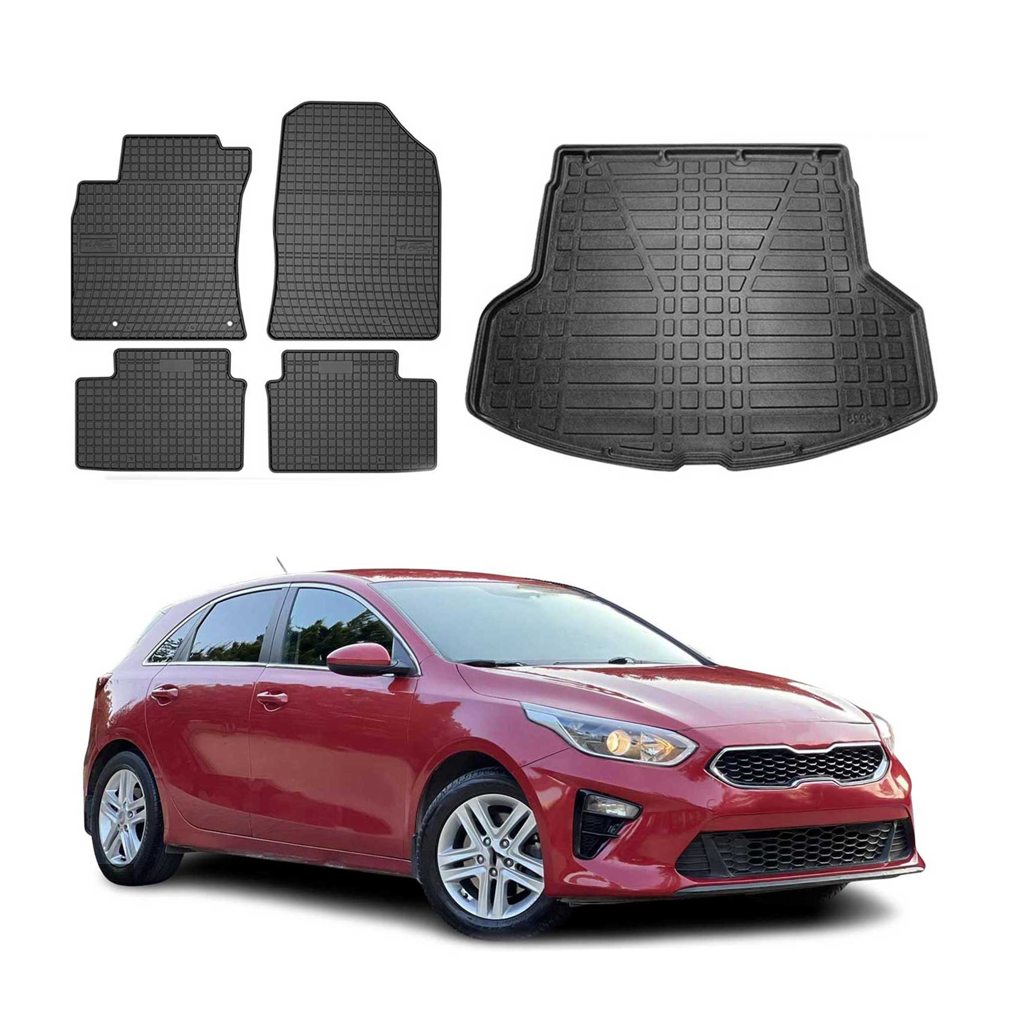 Fußmatten & Kofferraumwanne Set für Kia Ceed Kombi 2019-2026 Gummi Schwarz 5x