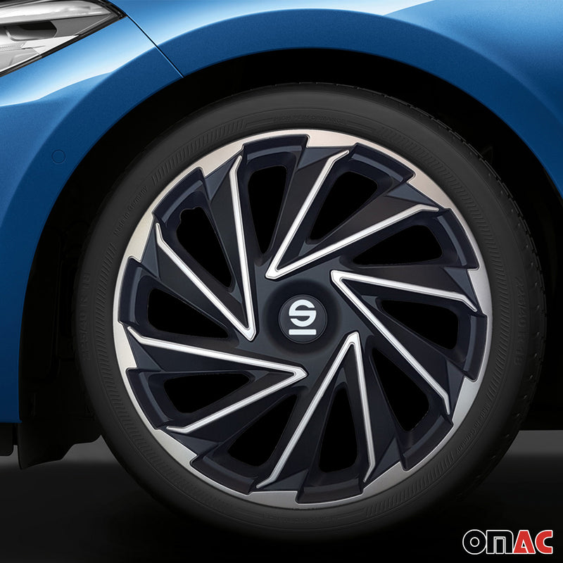 Radkappen Radzierblenden Sparco Varese 15" Zoll Abdeckung Set Silber Schwarz 4x