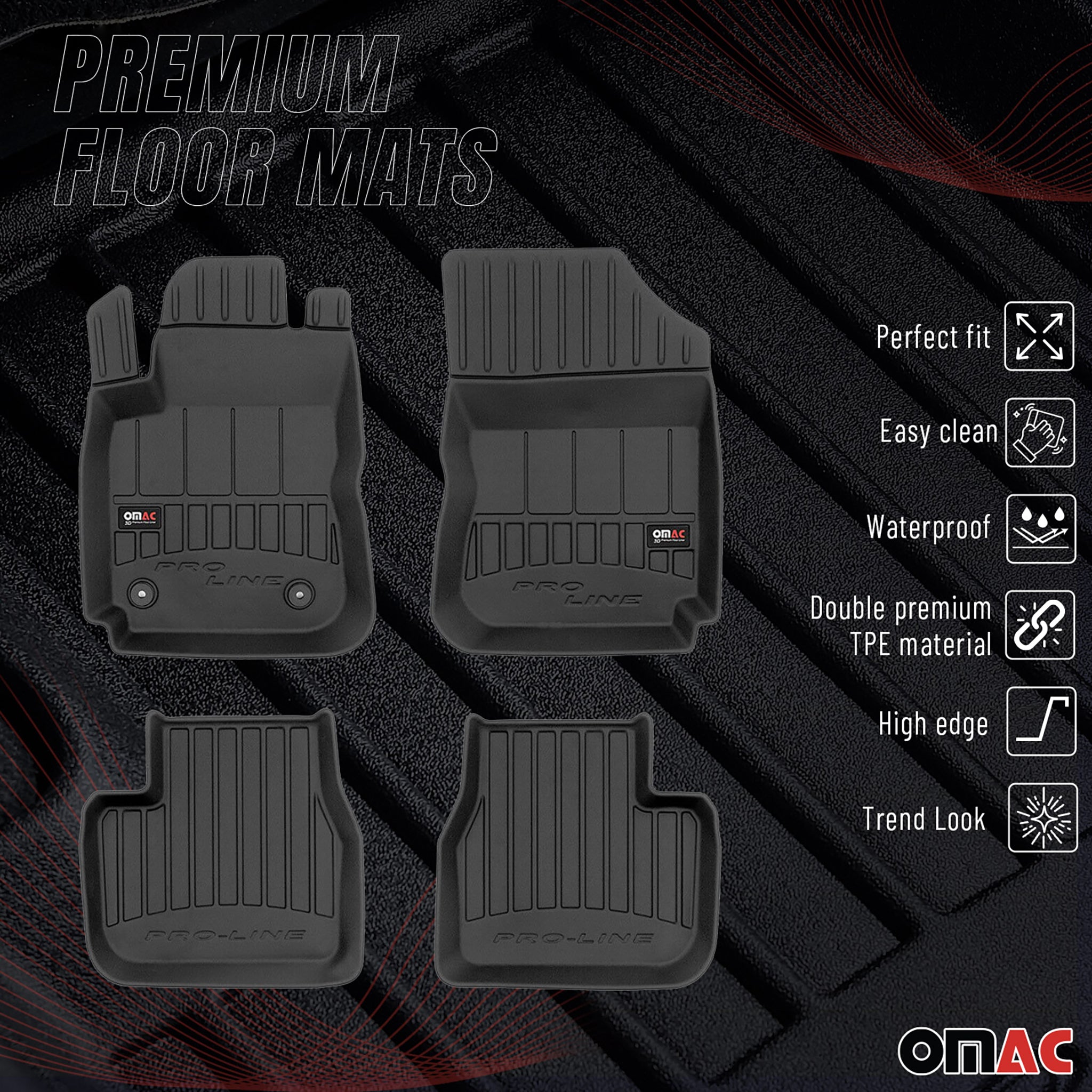 OMAC Gummi Fußmatten für Citroen C4 Cactus 2014-2022 Premium Gummi Schwarz 4tlg