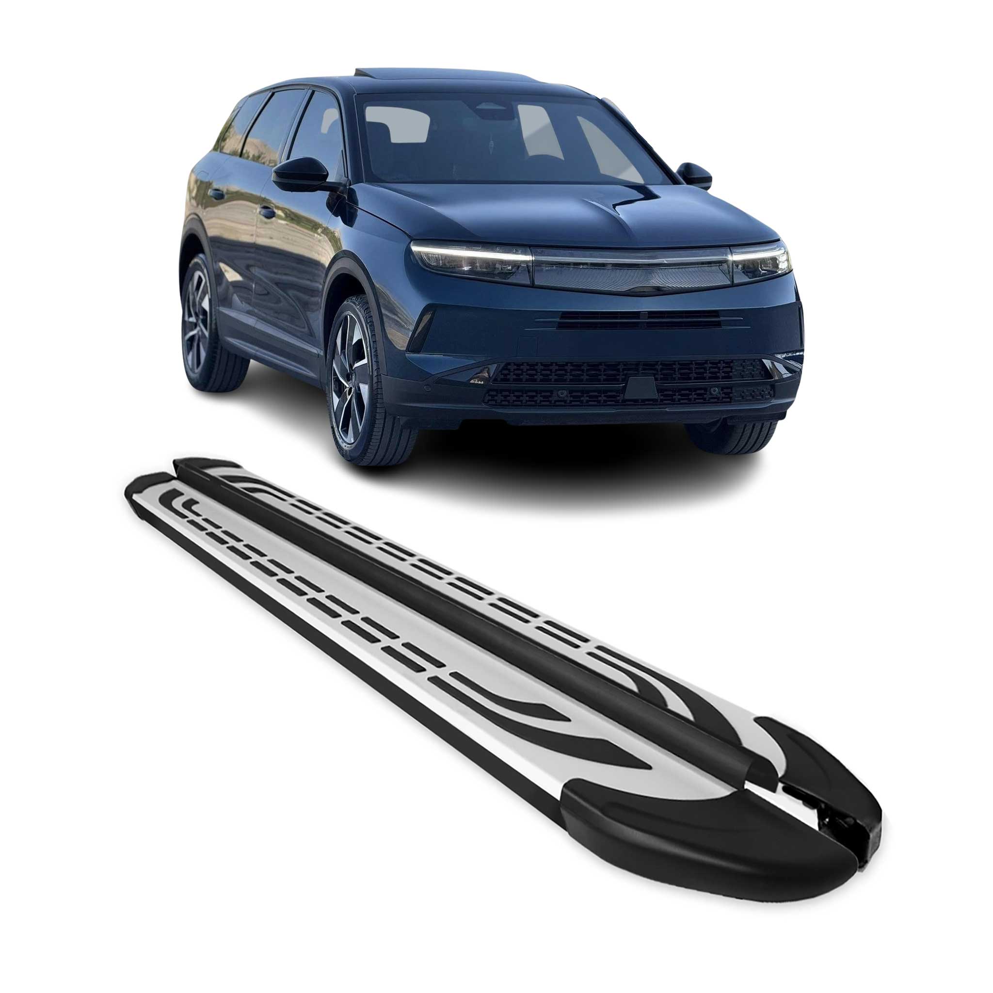 Trittbretter Seitenschweller für Opel Grandland II 2024-2026 Alu Schwarz Silber