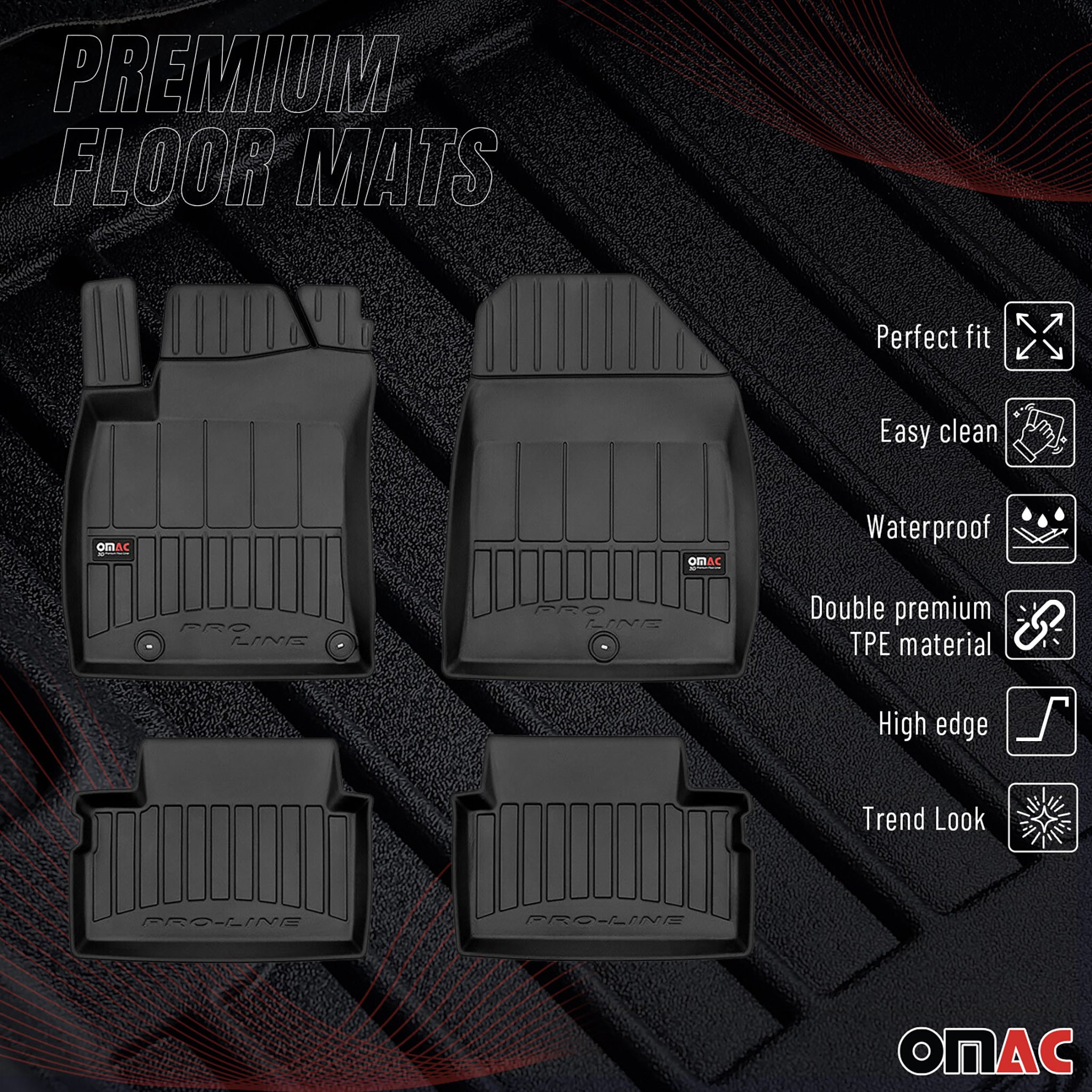 OMAC Gummi Fußmatten für Hyundai i30 2017-2026 Premium TPE Automatten Schwarz 4x