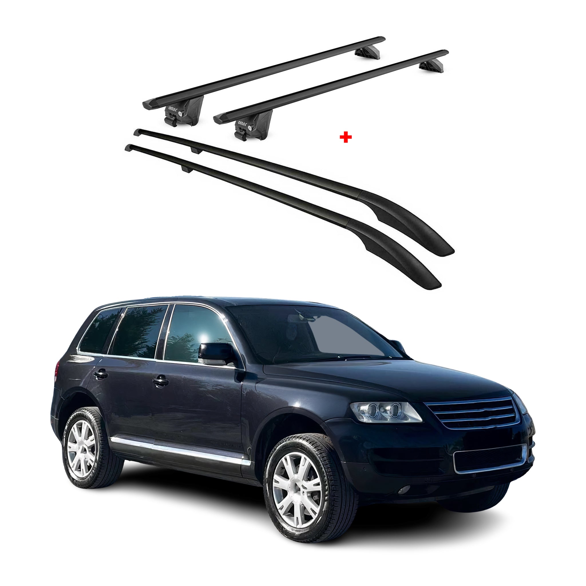 Dachreling + Dachträger Satz für VW Touareg 7L 2002-2010 Alu Schwarz