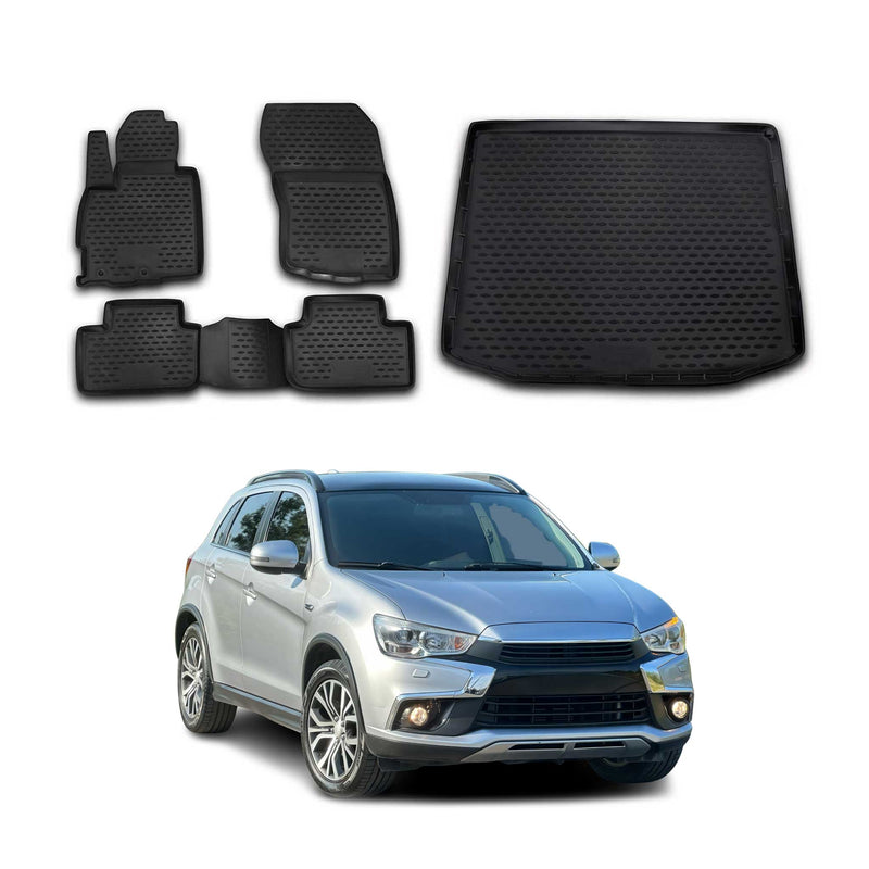 Fußmatten & Kofferraumwanne Set für Mitsubishi ASX 2010-2023 TPE Schwarz