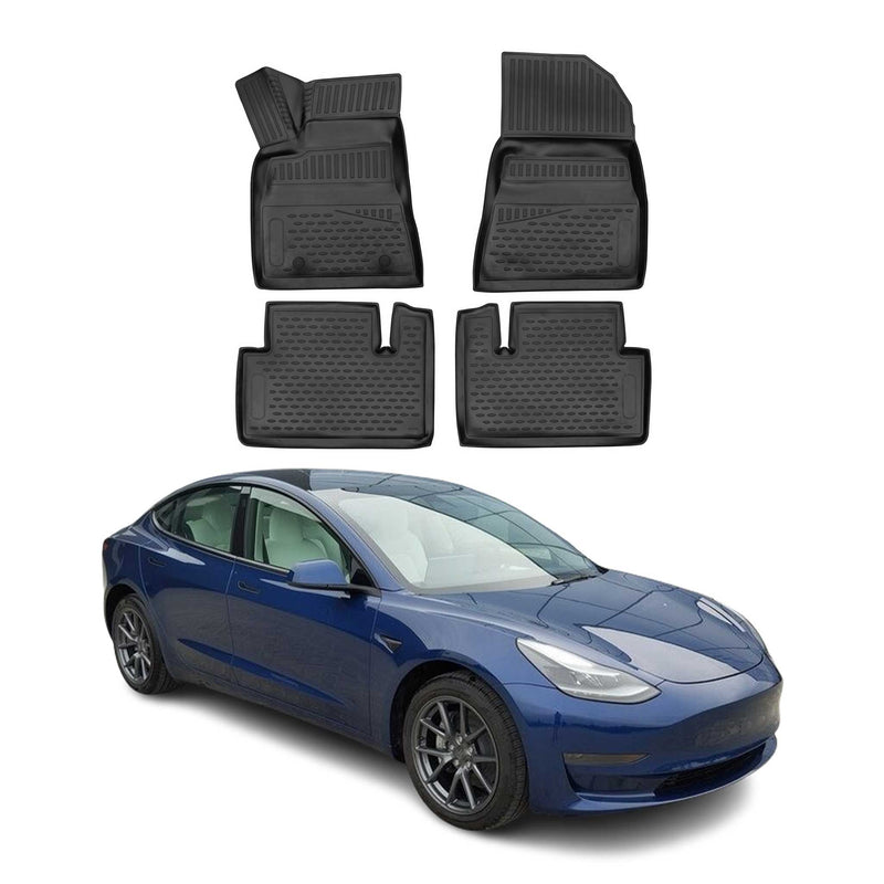 OMAC Gummimatten Fußmatten für Tesla Model 3 2017-2024 TPE Automatten Schwarz 4x