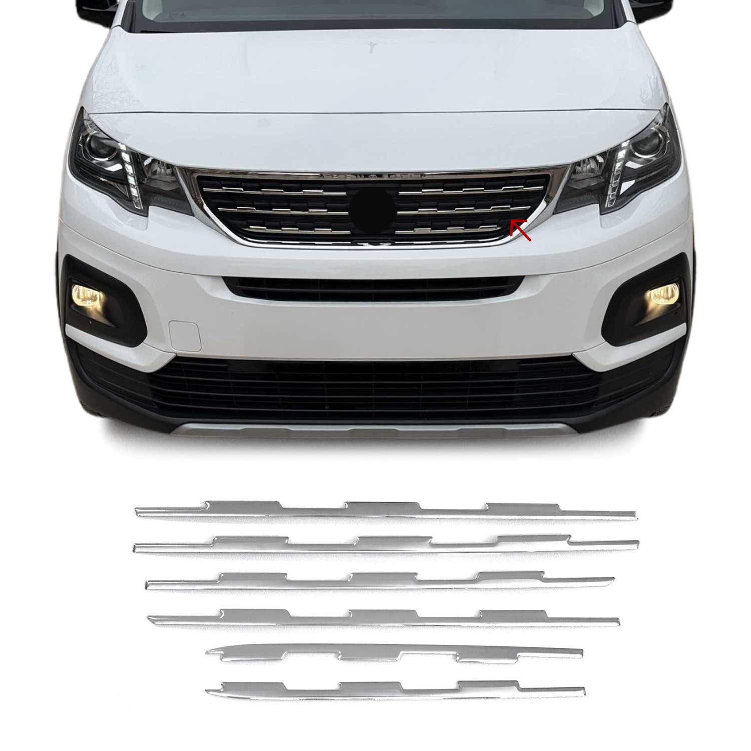 Kühlergrill Leisten Grillleisten für Peugeot Rifter 2018-2026 Edelstahl Chrom 6x