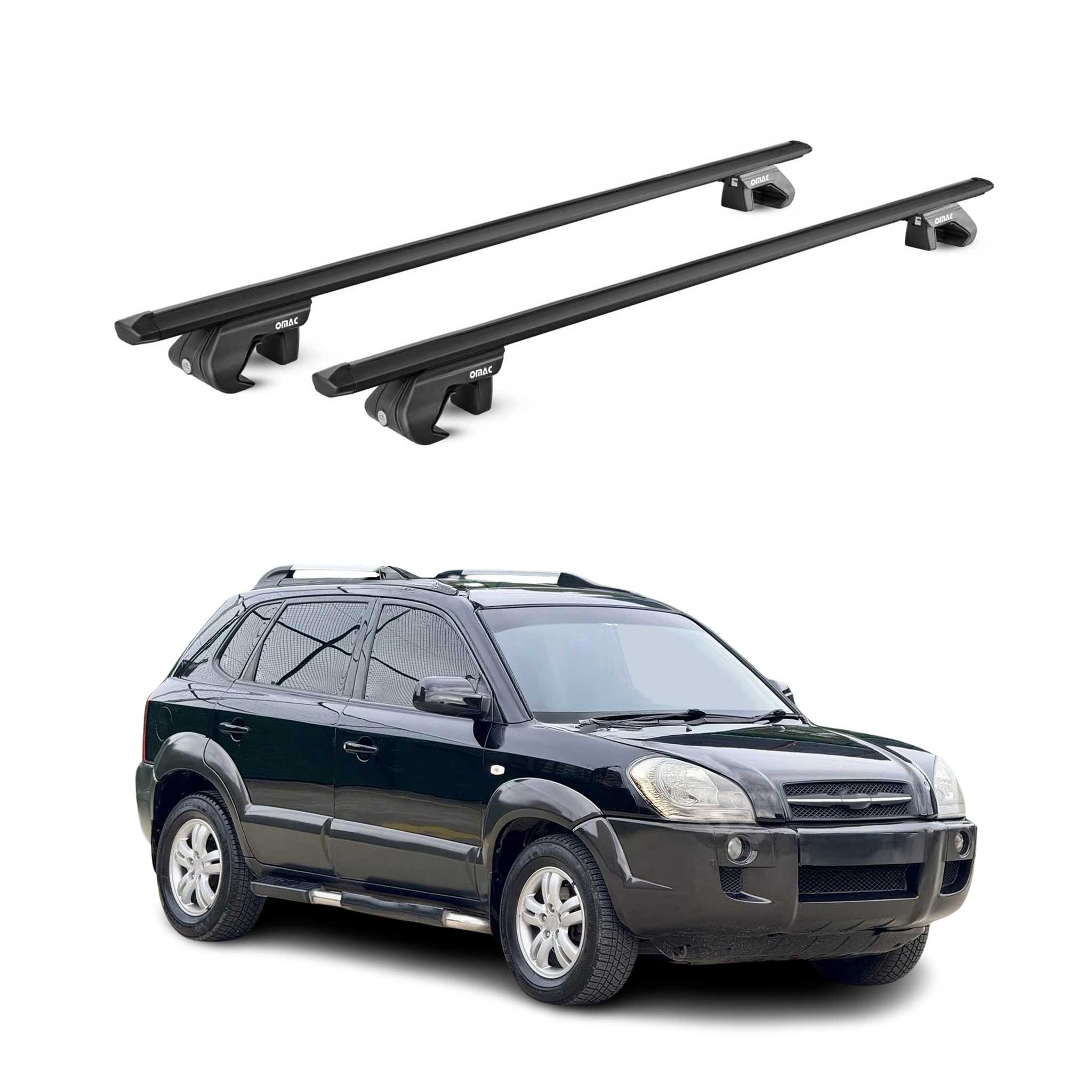 Dachträger Grundtäger für Hyundai Tucson mk1 2004-2010 90kg Alu Schwarz 2x ABE