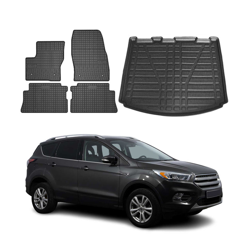 Fußmatten & Kofferraumwanne Set für Ford Kuga 2013-2019 Gummi TPE Schwarz 5x