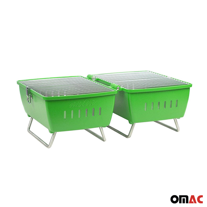 Holzkohlegrill Tragbarer Grill Garten Outdoor Grüner Picknickgrill 13-teilig BBQ