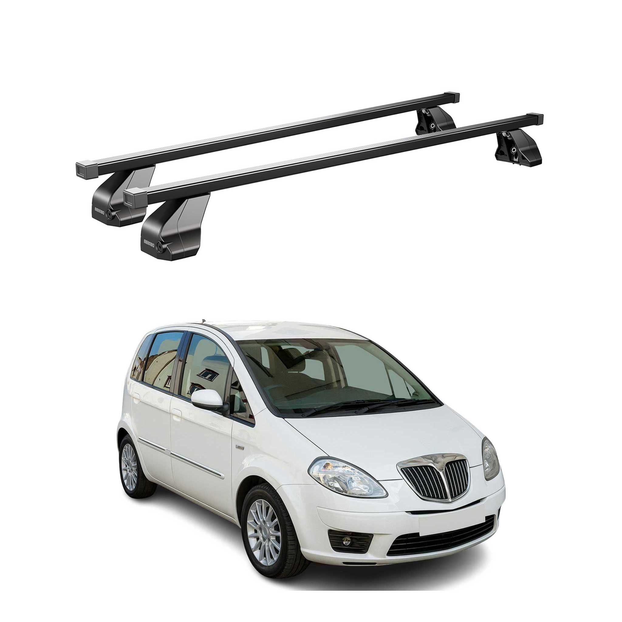 Menabo Dachträger Grundtäger für Lancia Musa 2007-2012 75kg Stahl Schwarz 2 tlg