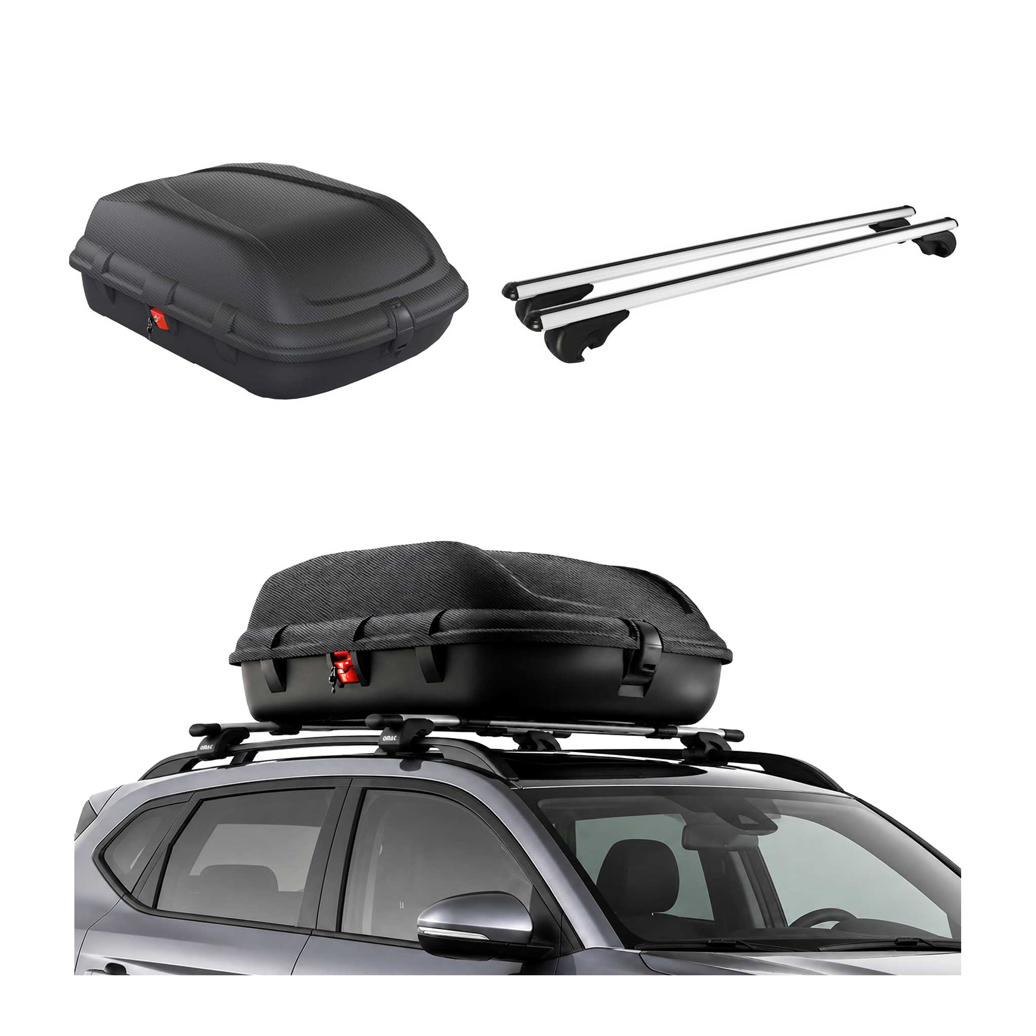 Carbonlook Dachbox 270L + Alu Dachträger Skoda Fabia II Kombi 2007-2014 Silber