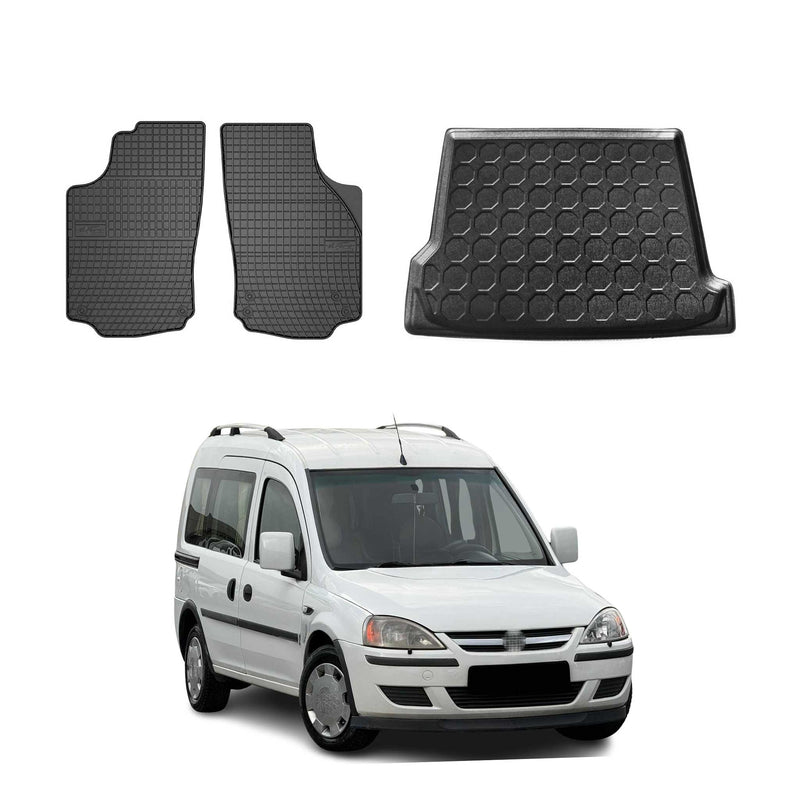 Fußmatten & Kofferraumwanne Set für Opel Combo 2001-2011 Gummi TPE Schwarz 3x