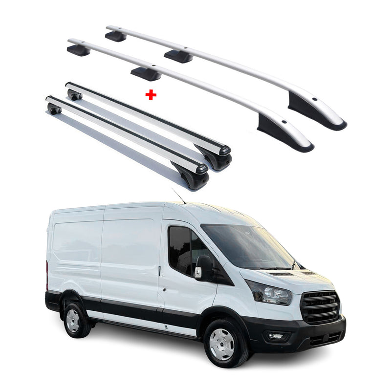 Dachreling + Dachträger für Ford Transit 2014-2025 L3 Langer Alu Silber 4x