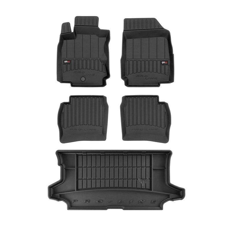 OMAC Fußmatten & Kofferraumwanne Set für Nissan Note 2005-2013 Gummi Schwarz 5x