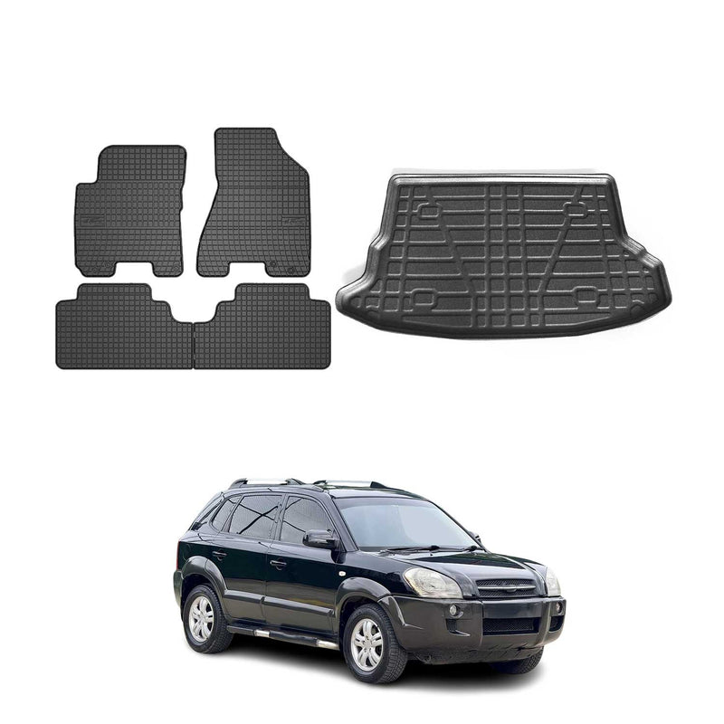 Fußmatten & Kofferraumwanne Set für Hyundai Tucson 2004-2010 Gummi Schwarz 5x
