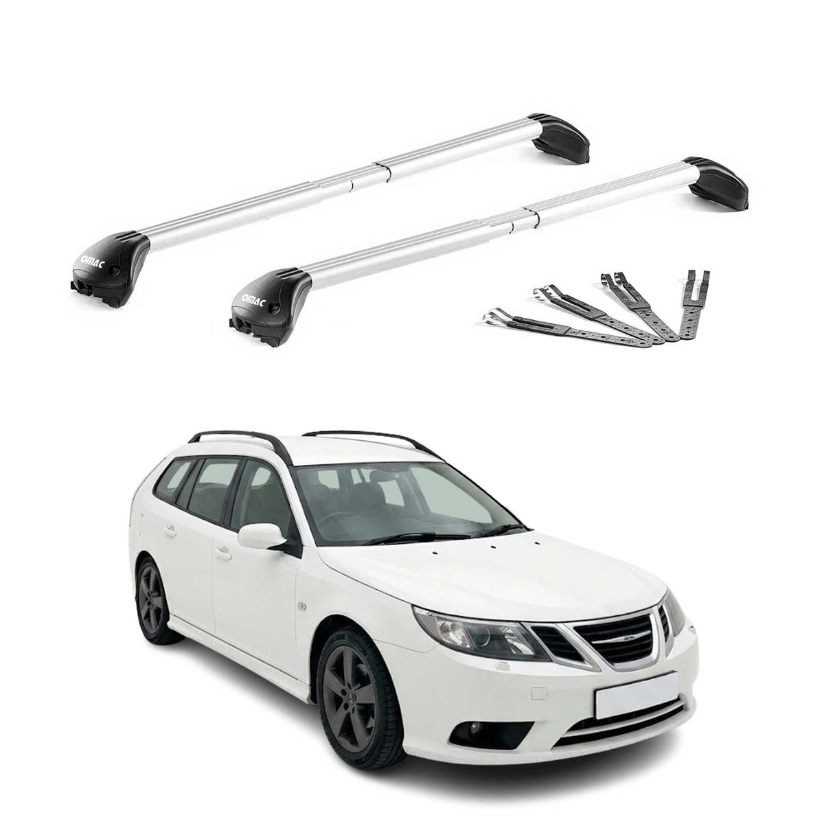 Dachträger Grundtäger für Saab 9-3 II Kombi 2005-2011 100kg Alu Grau 2x ABE