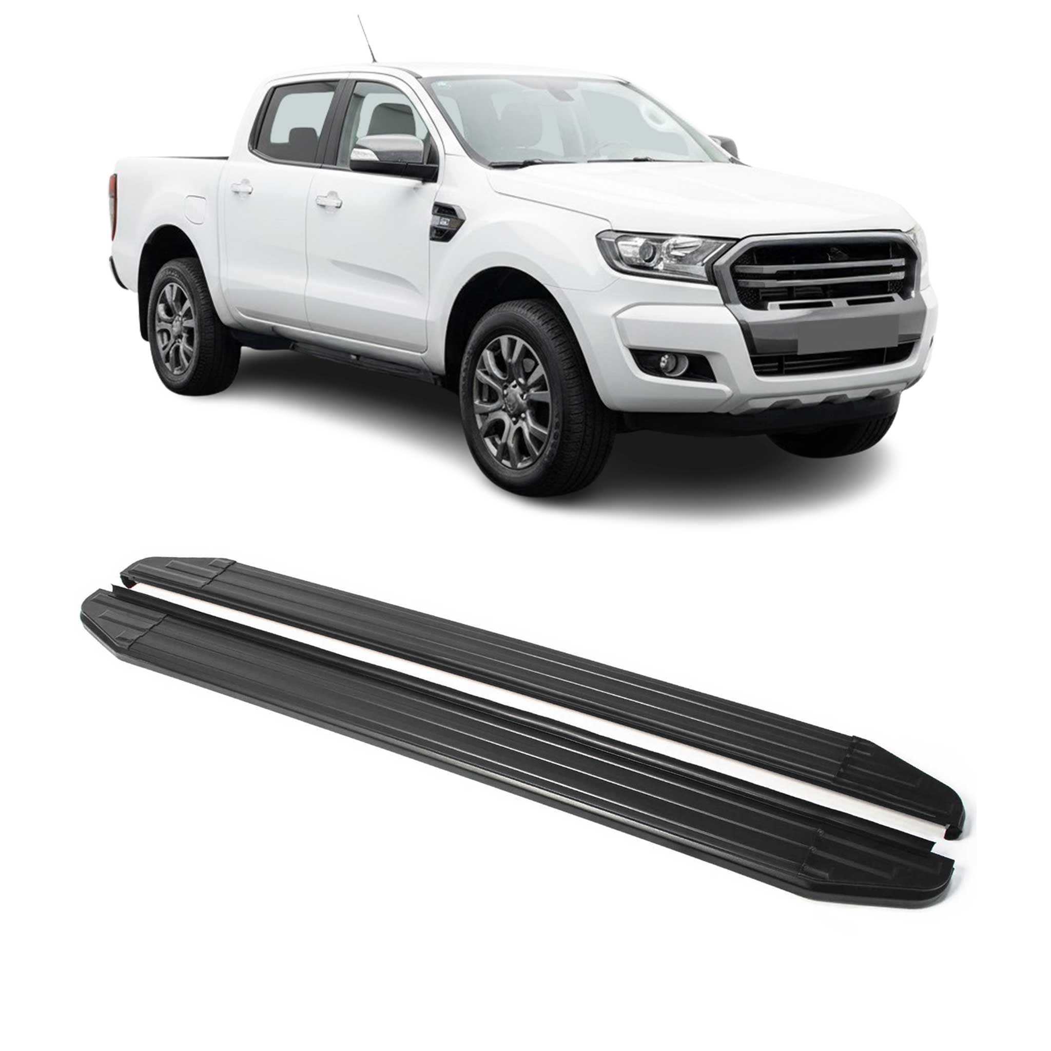 Trittbretter Seitenschweller für Ford Ranger 2012-22 Double Cab Alu Schwarz ABE