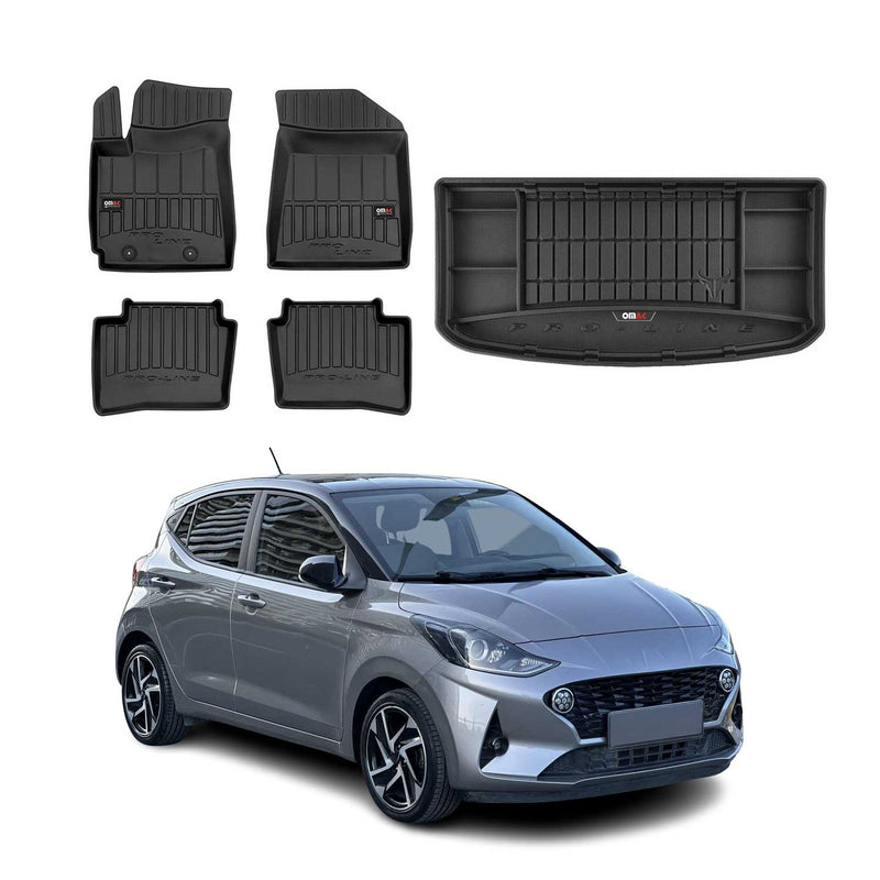 OMAC Fußmatten & Kofferraumwanne Set für Hyundai i10 2019-2025 Gummi Schwarz 5x