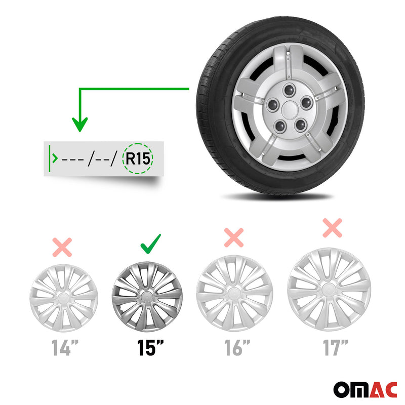 4x Radkappen Radzierblenden Radblenden Radkappensatz für Auto 15" Zoll Silber