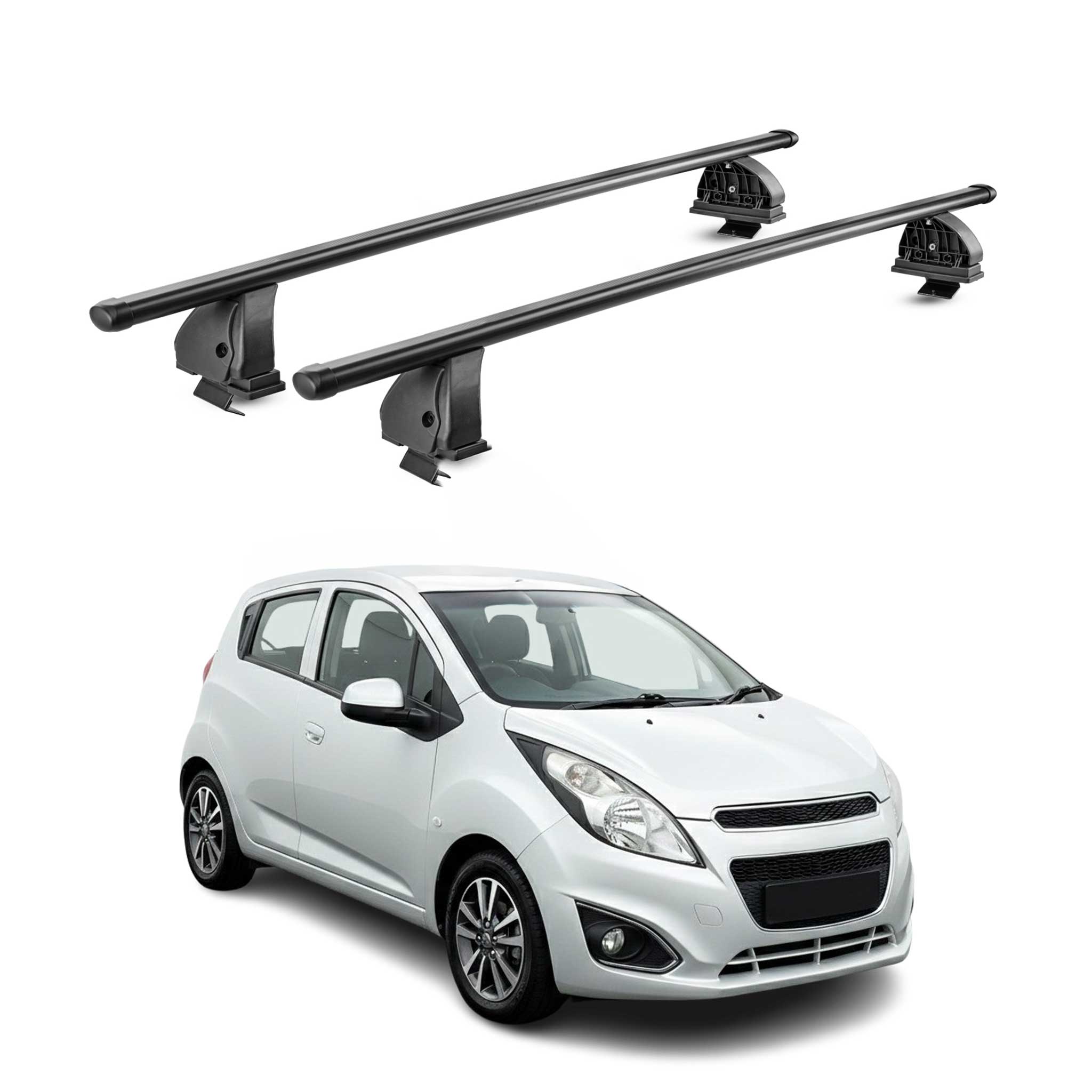 Stahl Dachträger für Chevrolet Spark Schrägheck 2009-2015 TÜV 75 kg 2tlg Schwarz