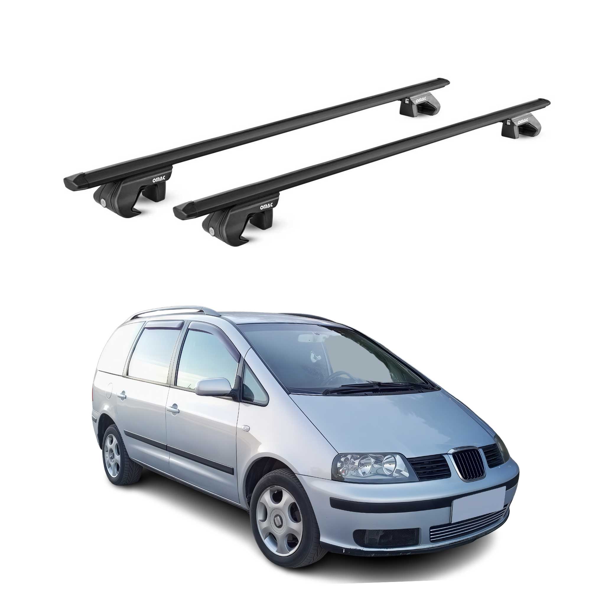 Dachträger Grundtäger für Seat Alhambra 1996-2020 5 tür 90kg Alu Schwarz 2x ABE