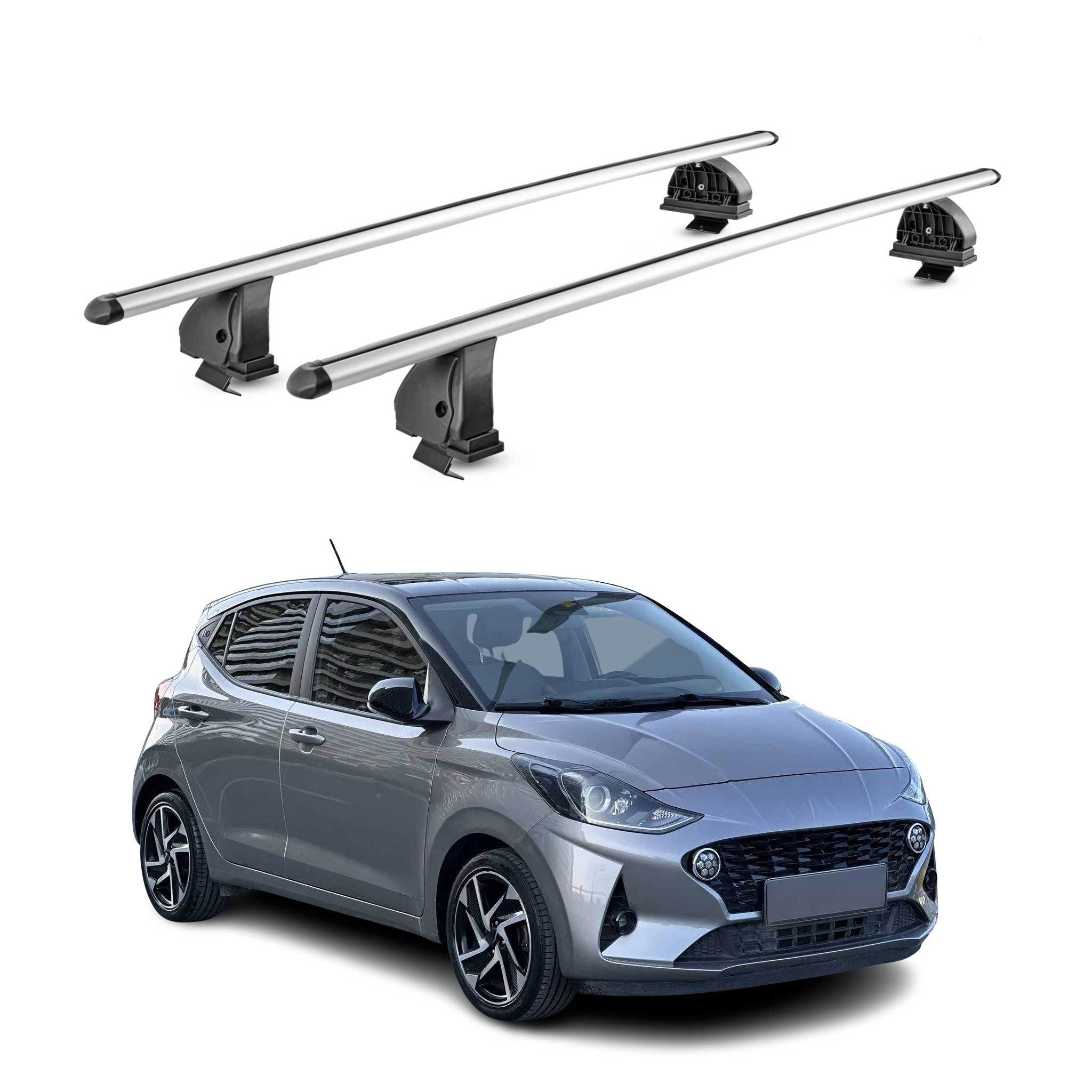 Alu Dachträger für Hyundai i10 III Schrägheck 2020-2026 TÜV T-Nut 2tlg Silber