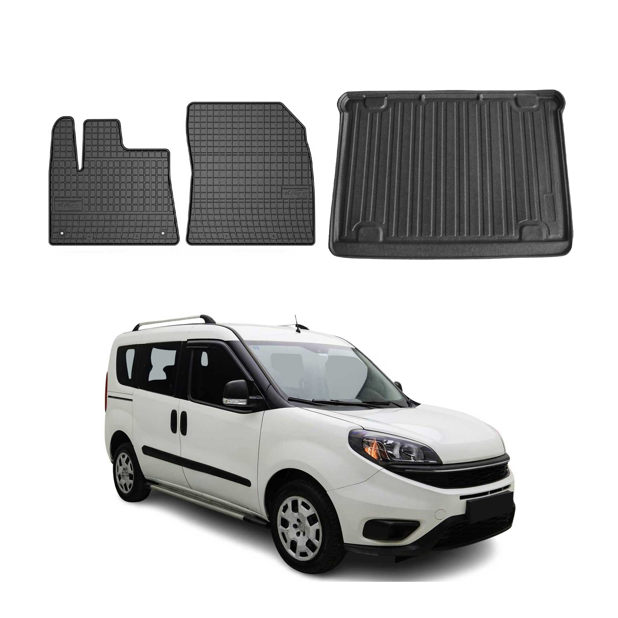 Fußmatten & Kofferraumwanne Set für Fiat Doblo 2010-2024 Gummi TPE Schwarz 3x