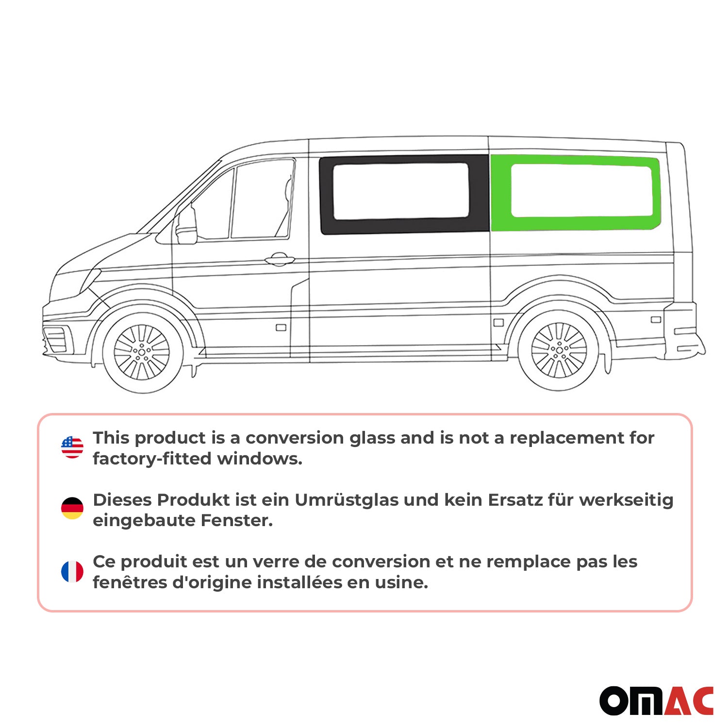 Seitenfenster Sicherheitsglas für VW Crafter 2017-2026 Auto Links L2 Schwarz