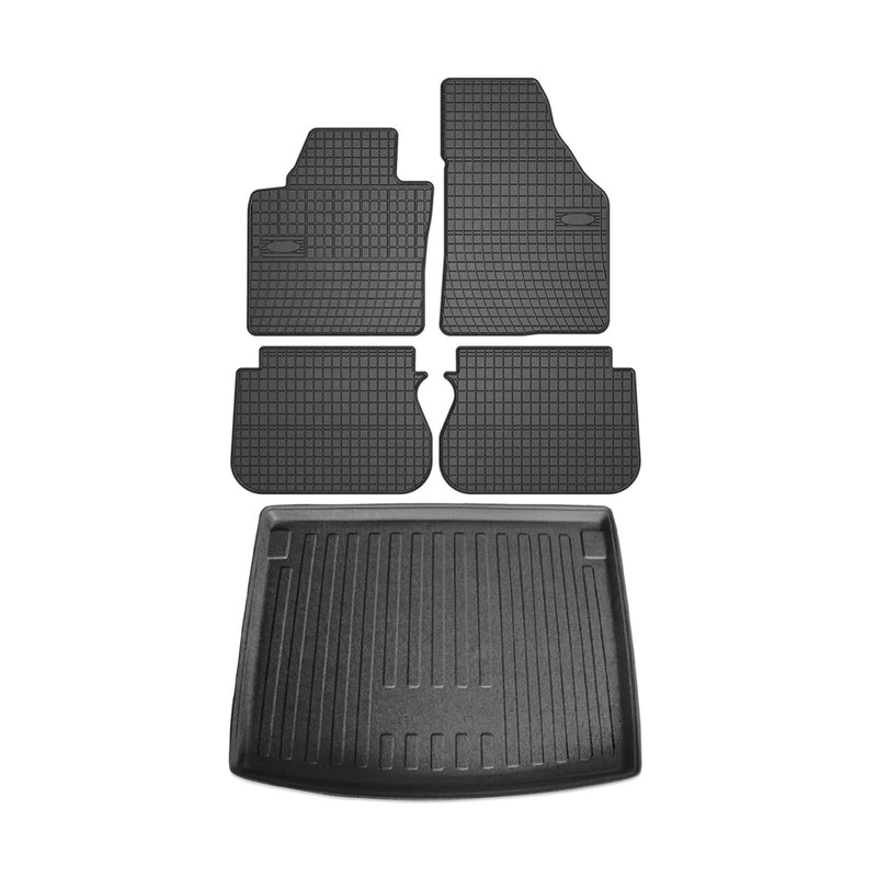 Fußmatten & Kofferraumwanne Set für VW Caddy Life 2008-2011 Gummi Schwarz 5x