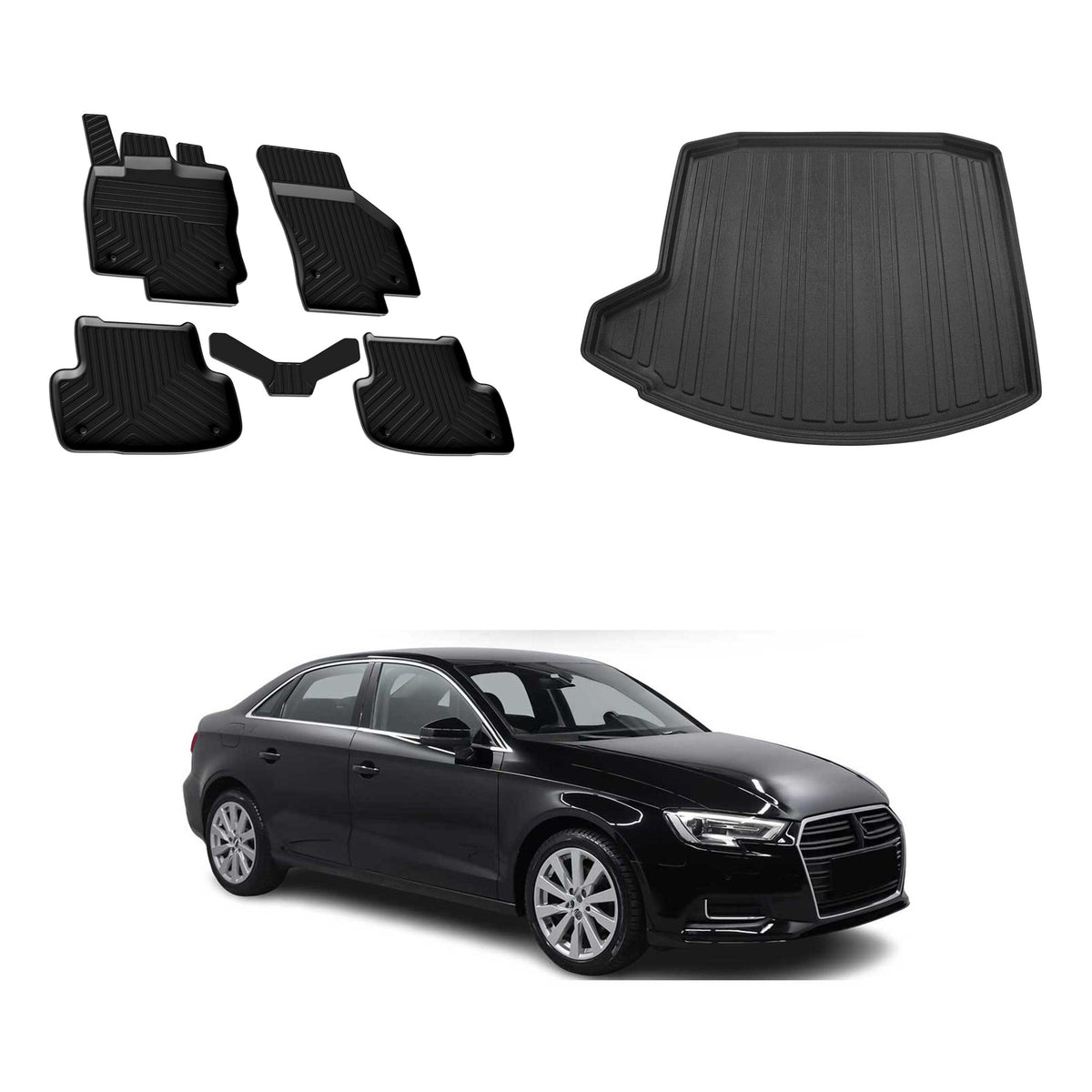 Fußmatten & Kofferraumwanne Set für Audi A3 8V Stufenheck 2013-2020 Schwarz